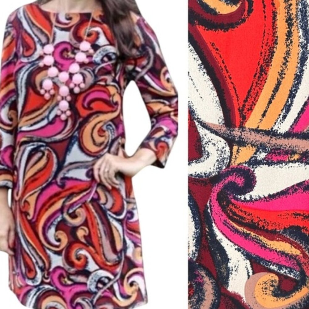 Maeve Anthropologie Red Flavia Swirl Print Shift Dress Size Small